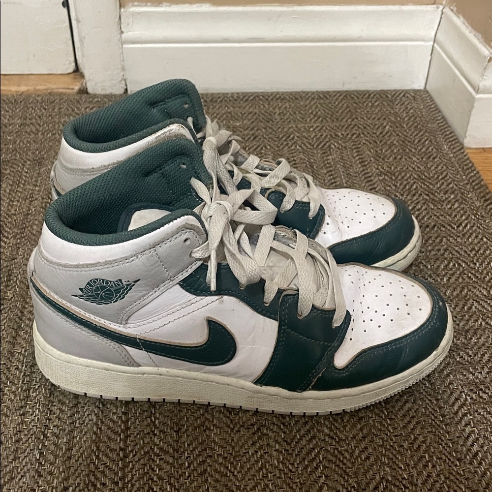 Kids Nike Air Jordan Mid Forest Green and White Sneakers